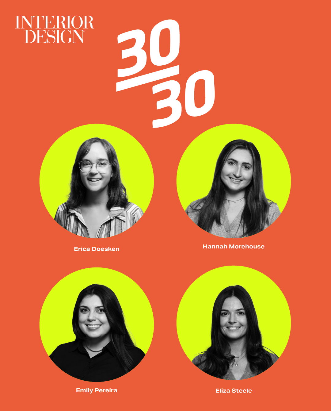 Interior Design 30/30 feature with four team portraits